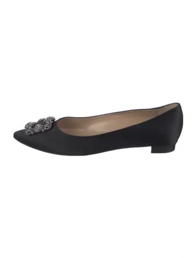 Pre-owned Manolo Blahnik Satin Crystal Embellishments Ballet Flats In Black