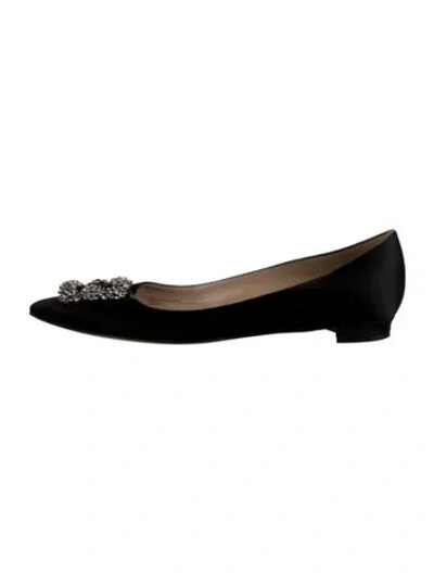 Pre-owned Manolo Blahnik Satin Crystal Embellishments Ballet Flats In Black