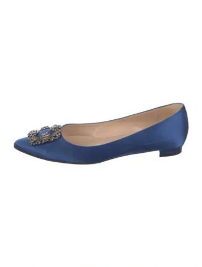 Pre-owned Manolo Blahnik Satin Crystal Embellishments Ballet Flats In Blue