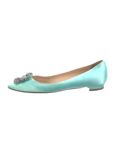 Pre-owned Manolo Blahnik Satin Crystal Embellishments Ballet Flats In Blue