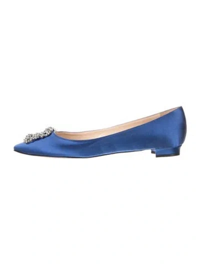 Pre-owned Manolo Blahnik Satin Crystal Embellishments Ballet Flats In Blue