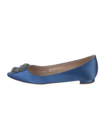 Pre-owned Manolo Blahnik Satin Crystal Embellishments Ballet Flats In Blue