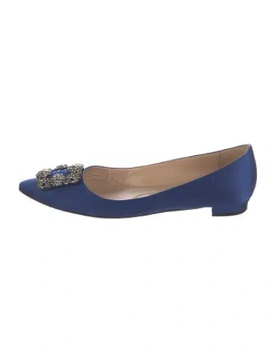 Pre-owned Manolo Blahnik Satin Crystal Embellishments Ballet Flats In Blue