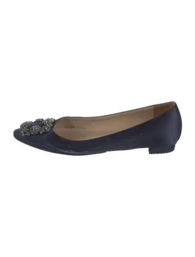 Pre-owned Manolo Blahnik Satin Crystal Embellishments Ballet Flats In Blue