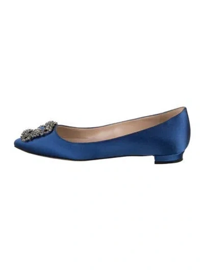 Pre-owned Manolo Blahnik Satin Crystal Embellishments Ballet Flats In Blue