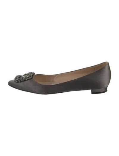 Pre-owned Manolo Blahnik Satin Crystal Embellishments Ballet Flats In Gray