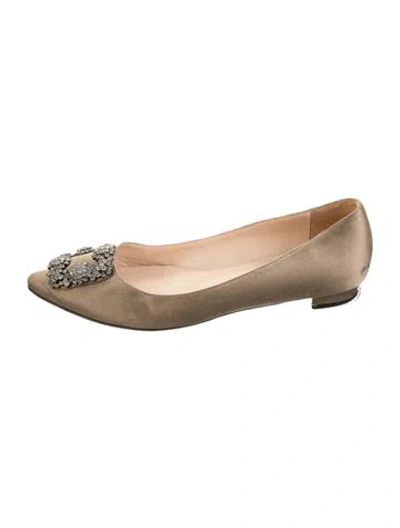 Pre-owned Manolo Blahnik Satin Crystal Embellishments Ballet Flats In Grey