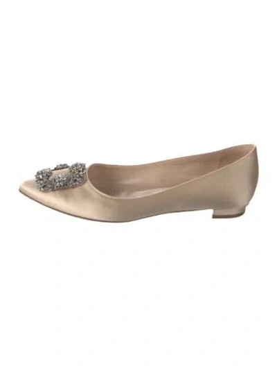 Pre-owned Manolo Blahnik Satin Crystal Embellishments Ballet Flats In Neutral