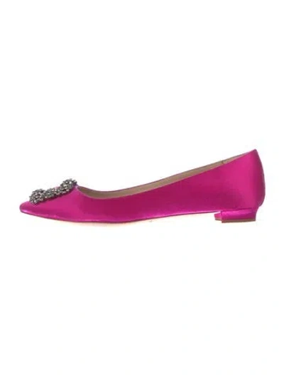 Pre-owned Manolo Blahnik Satin Crystal Embellishments Ballet Flats In Pink