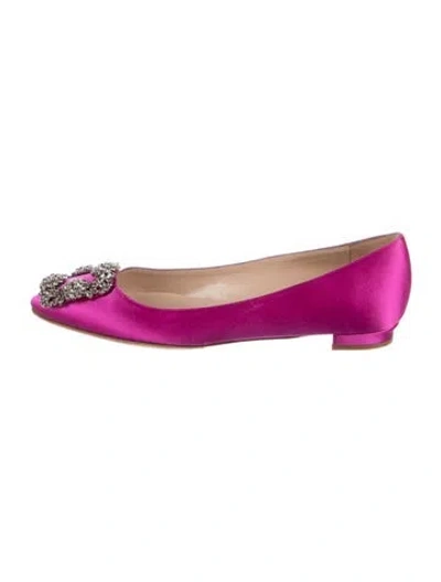 Pre-owned Manolo Blahnik Satin Crystal Embellishments Ballet Flats In Pink