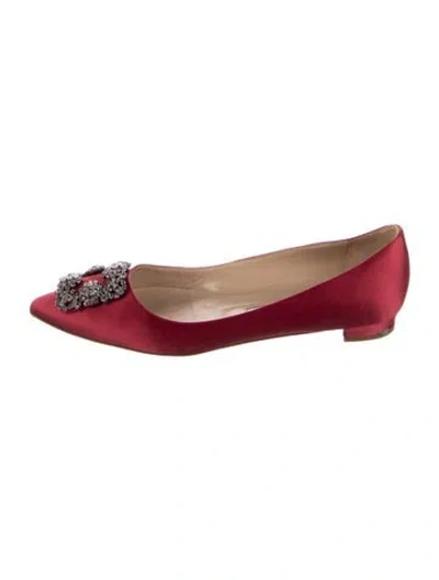 Pre-owned Manolo Blahnik Satin Crystal Embellishments Ballet Flats In Red
