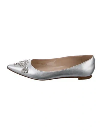 Pre-owned Manolo Blahnik Satin Crystal Embellishments Ballet Flats In Silver