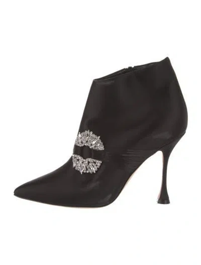 Pre-owned Manolo Blahnik Satin Crystal Embellishments Boots In Black