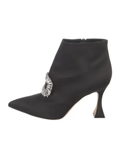 Pre-owned Manolo Blahnik Satin Crystal Embellishments Boots In Black