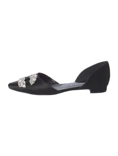 Pre-owned Manolo Blahnik Satin Crystal Embellishments D'orsay Flats In Black