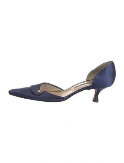 Pre-owned Manolo Blahnik Satin Crystal Embellishments D'orsay Pumps In Blue