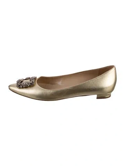 Pre-owned Manolo Blahnik Satin Crystal Embellishments Flats