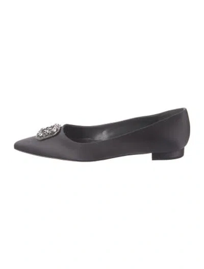 Pre-owned Manolo Blahnik Satin Crystal Embellishments Flats In Blue