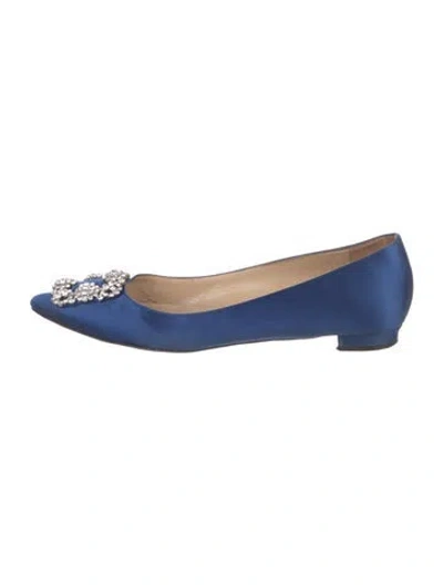 Pre-owned Manolo Blahnik Satin Crystal Embellishments Flats In Blue