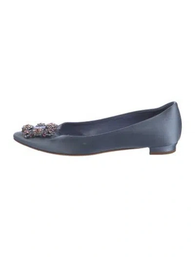 Pre-owned Manolo Blahnik Satin Crystal Embellishments Flats In Blue