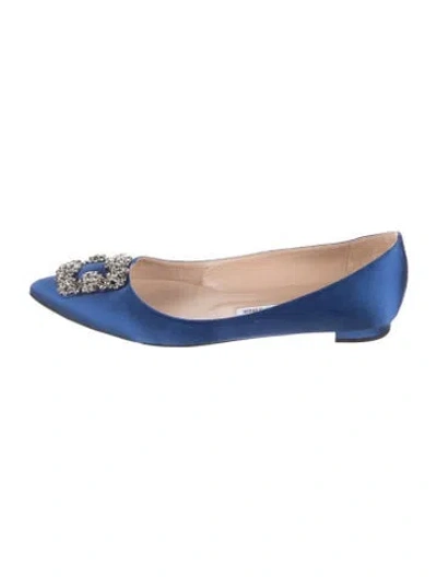 Pre-owned Manolo Blahnik Satin Crystal Embellishments Flats In Blue