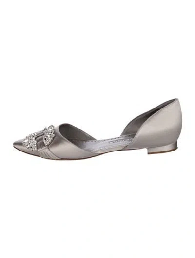 Pre-owned Manolo Blahnik Satin Crystal Embellishments Flats In Grey