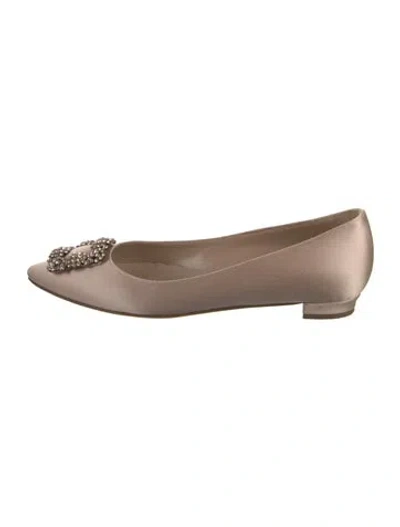 Pre-owned Manolo Blahnik Satin Crystal Embellishments Flats In Pink