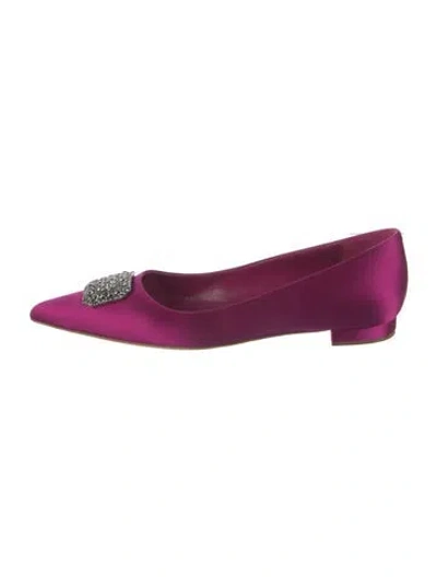 Pre-owned Manolo Blahnik Satin Crystal Embellishments Flats In Purple