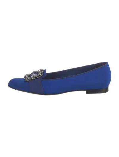 Pre-owned Manolo Blahnik Satin Crystal Embellishments Loafers In Blue