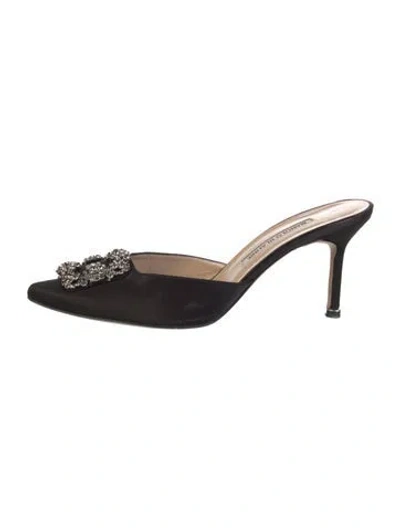 Pre-owned Manolo Blahnik Satin Crystal Embellishments Mules In Black