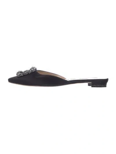 Pre-owned Manolo Blahnik Satin Crystal Embellishments Mules In Black