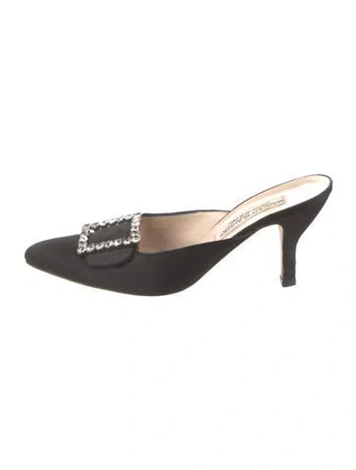 Pre-owned Manolo Blahnik Satin Crystal Embellishments Mules In Black