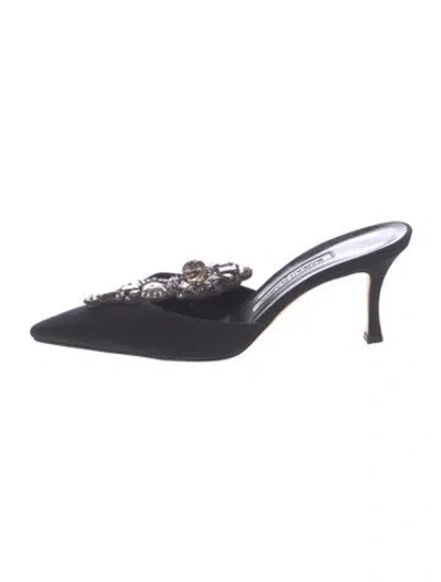 Pre-owned Manolo Blahnik Satin Crystal Embellishments Mules In Black