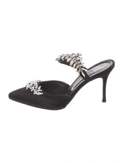 Pre-owned Manolo Blahnik Satin Crystal Embellishments Mules In Black