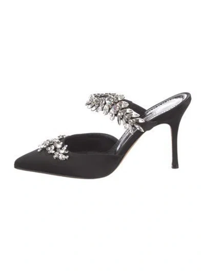 Pre-owned Manolo Blahnik Satin Crystal Embellishments Mules In Black