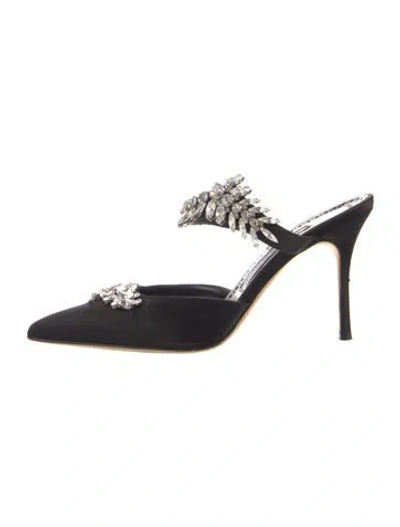 Pre-owned Manolo Blahnik Satin Crystal Embellishments Mules In Black