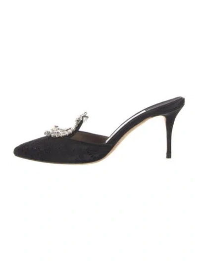 Pre-owned Manolo Blahnik Satin Crystal Embellishments Mules In Black