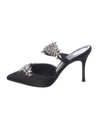 Pre-owned Manolo Blahnik Satin Crystal Embellishments Mules In Black