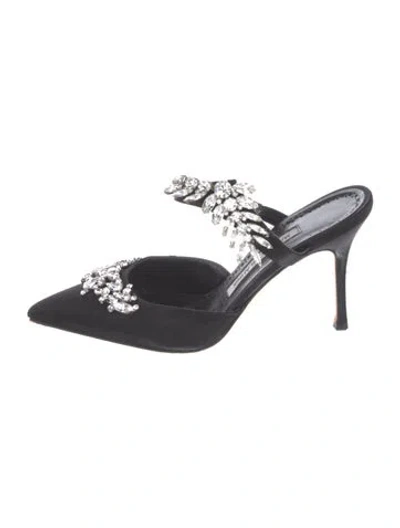 Pre-owned Manolo Blahnik Satin Crystal Embellishments Mules In Black
