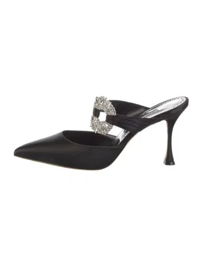 Pre-owned Manolo Blahnik Satin Crystal Embellishments Mules In Black