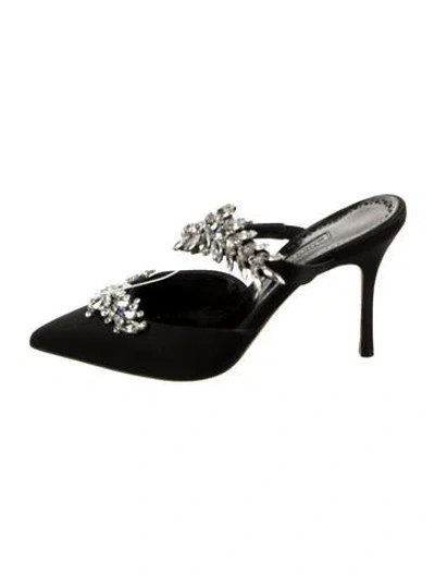 Pre-owned Manolo Blahnik Satin Crystal Embellishments Mules In Black