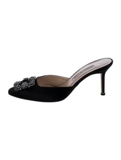 Pre-owned Manolo Blahnik Satin Crystal Embellishments Mules In Black