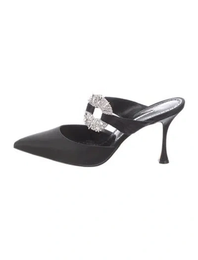 Pre-owned Manolo Blahnik Satin Crystal Embellishments Mules In Black