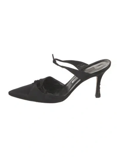 Pre-owned Manolo Blahnik Satin Crystal Embellishments Mules In Black