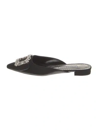 Pre-owned Manolo Blahnik Satin Crystal Embellishments Mules In Black