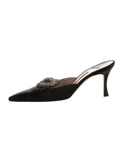Pre-owned Manolo Blahnik Satin Crystal Embellishments Mules In Black