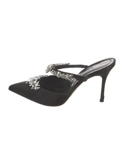 Pre-owned Manolo Blahnik Satin Crystal Embellishments Mules In Black