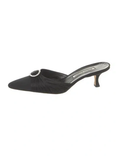 Pre-owned Manolo Blahnik Satin Crystal Embellishments Mules In Black