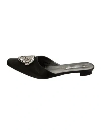 Pre-owned Manolo Blahnik Satin Crystal Embellishments Mules In Black