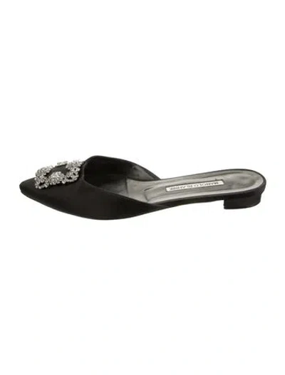 Pre-owned Manolo Blahnik Satin Crystal Embellishments Mules In Black